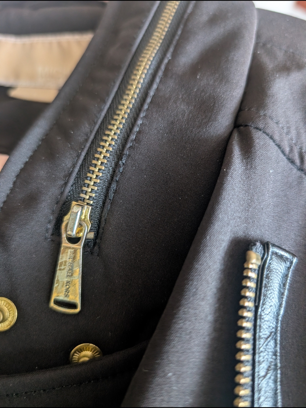 MICHAEL Michael Kors Black Trench Coat with Gold Hardware Accents - Picture 11 of 11